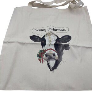 Moooy Christmas Canvas Tote Bag With Cow Design